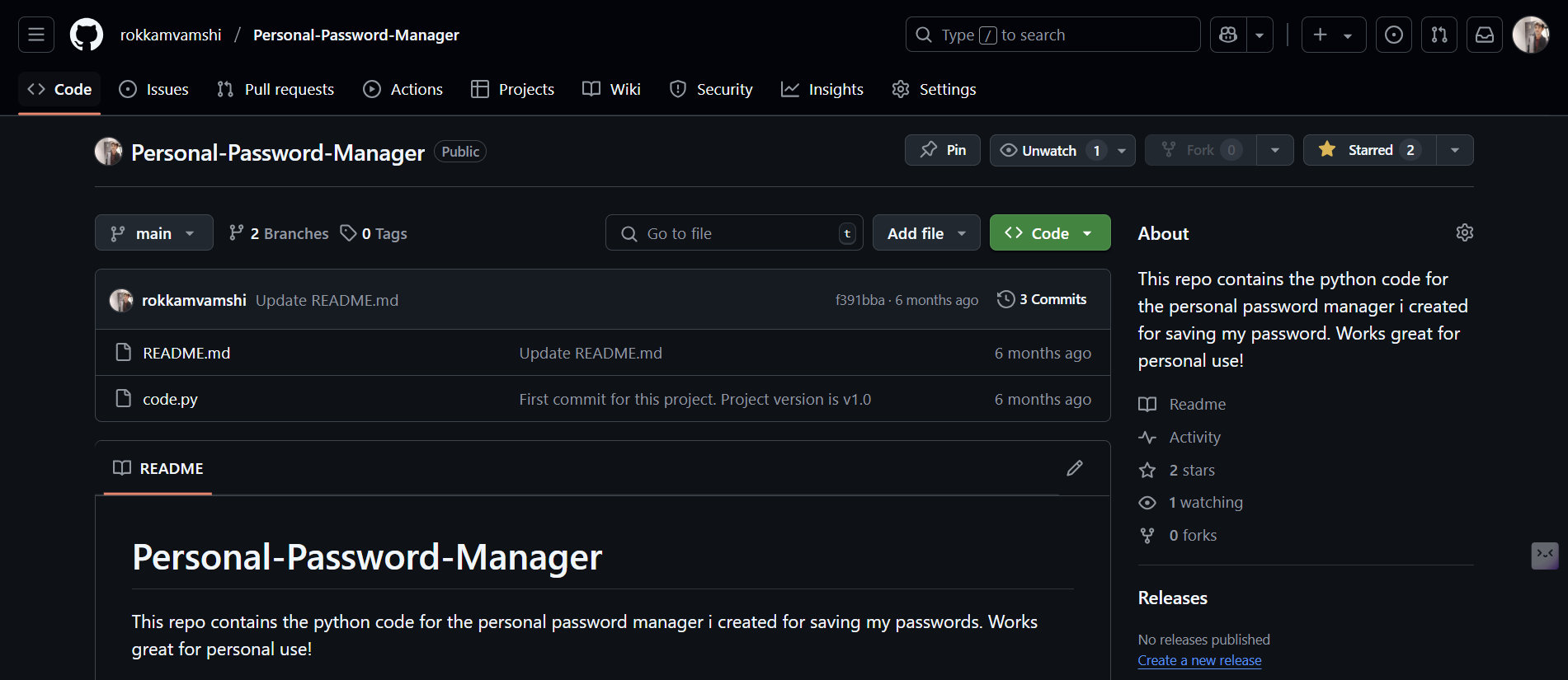 Personal Password Vault terminal password manager screenshot